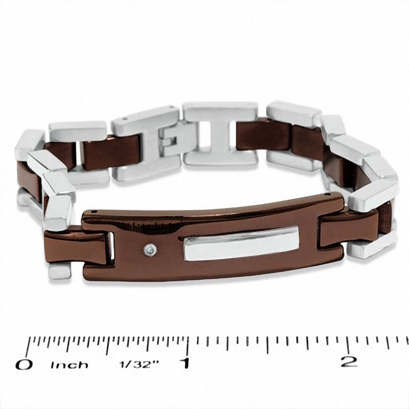 Main Image 2 of Two-Tone Brown Stainless Steel ID Bracelet with Diamond Accents