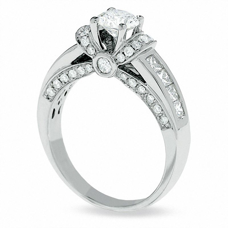 Main Image 2 of 1-1/2 CT. T.W. Round Diamond Collar Engagement Ring in 14K White Gold with Princess-Cut Side Stones