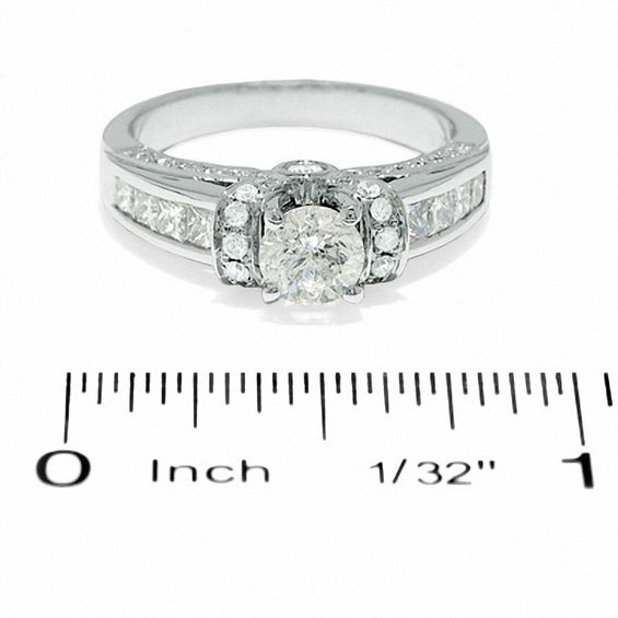 1-1/2 CT. T.w. Round Diamond Collar Engagement Ring in 14K White Gold with Princess-Cut Side Stones