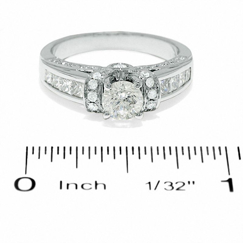 Main Image 3 of 1-1/2 CT. T.W. Round Diamond Collar Engagement Ring in 14K White Gold with Princess-Cut Side Stones
