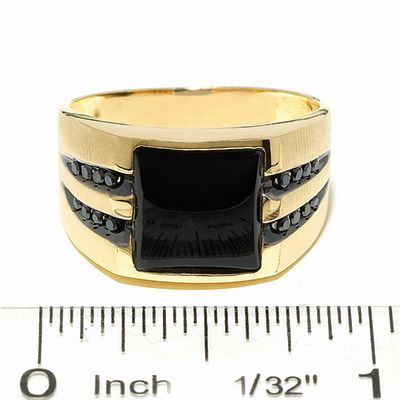 Men S Onyx Ring In 10k Gold With Enhanced Black Diamonds Zales