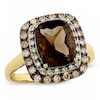 Thumbnail Image 0 of Cushion-Cut Smoky Quartz Ring in 14K Gold with Enhanced Champagne and White Diamonds