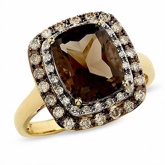 Cushion-Cut Smoky Quartz Ring in 14K Gold with Enhanced Champagne and