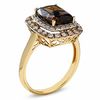 Thumbnail Image 1 of Cushion-Cut Smoky Quartz Ring in 14K Gold with Enhanced Champagne and White Diamonds