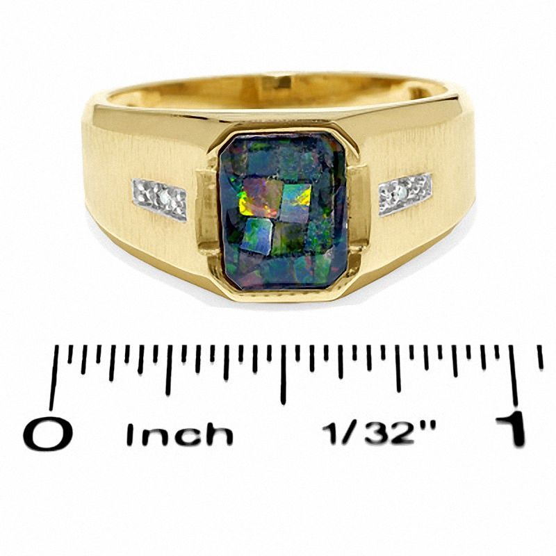 Men's Octagon Lab-Created Opal Mosaic Band in 10K Gold with Diamond Accents