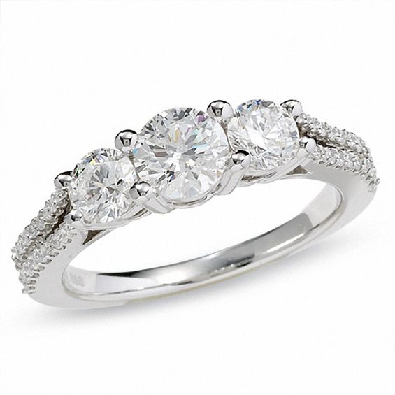 1-1/2 CT. T.w. Certified Colorless Round Diamond Three Stone Ring in 18K White Gold