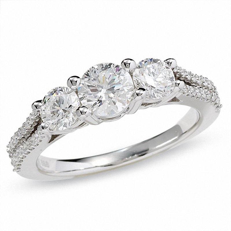 Main Image 1 of 1-1/2 CT. T.W. Certified Colorless Round Diamond Three Stone Ring in 18K White Gold