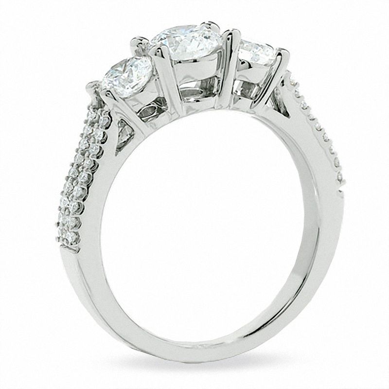 Main Image 2 of 1-1/2 CT. T.W. Certified Colorless Round Diamond Three Stone Ring in 18K White Gold