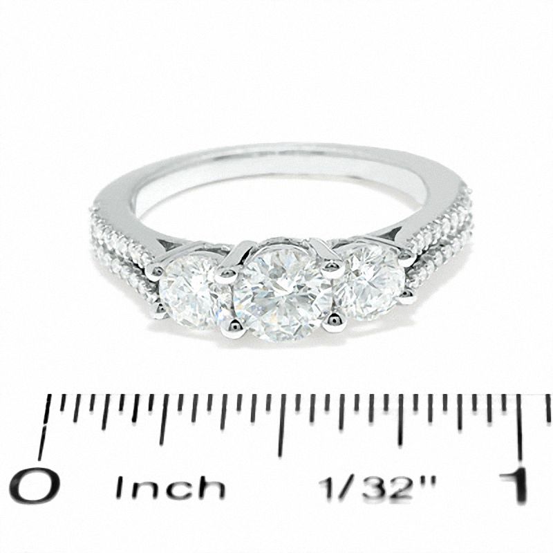 Main Image 3 of 1-1/2 CT. T.W. Certified Colorless Round Diamond Three Stone Ring in 18K White Gold
