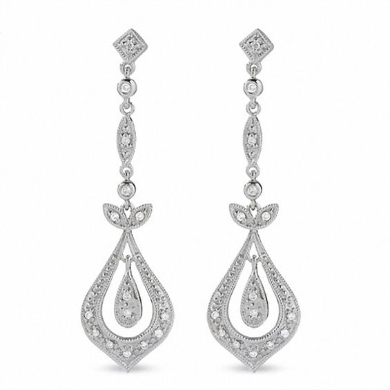 1/8 CT. T.w. Diamond Vintage-Style Teardrop Dangle Earrings in 10K White Gold