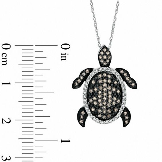 1/2 CT. T.w. Champagne and White Diamond Turtle Pendant in 10K White Gold