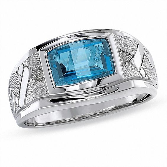 Barrel-Cut Blue Topaz and Diamond Accent Ring in 10K White Gold