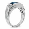 Thumbnail Image 2 of Barrel-Cut Blue Topaz and Diamond Accent Ring in 10K White Gold