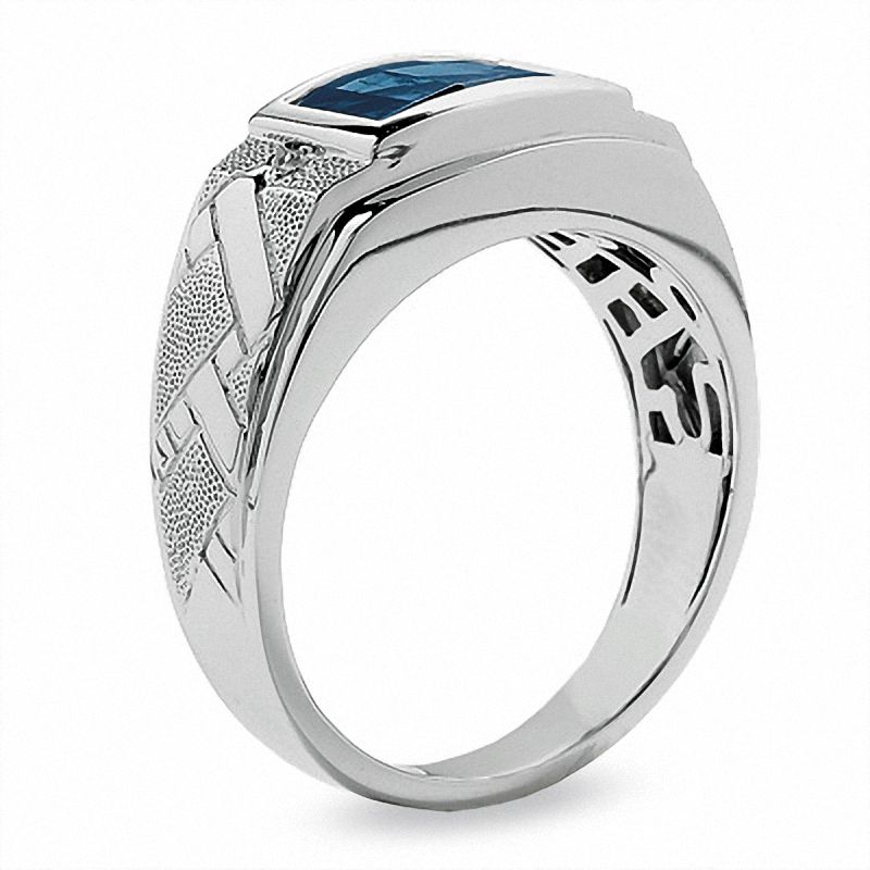 Main Image 2 of Barrel-Cut Blue Topaz and Diamond Accent Ring in 10K White Gold