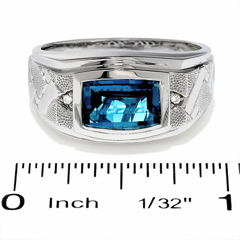 Main Image 3 of Barrel-Cut Blue Topaz and Diamond Accent Ring in 10K White Gold