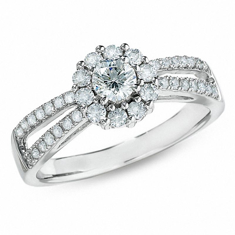 Main Image 1 of 5/8 CT. T.W. Diamond Framed Engagement Ring in 14K White Gold
