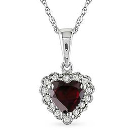 Colors of Romance Garnet Pendant in 10K White Gold with Diamond Accents - 17&quot;
