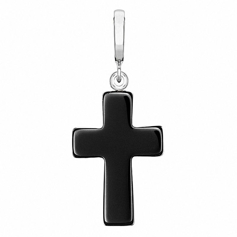 Onyx Cross Charm in Sterling Silver