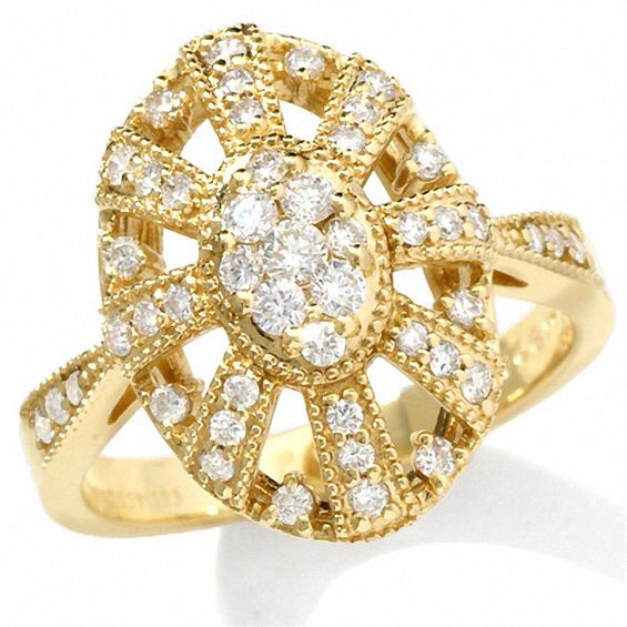 1/2 CT. T.w. Multi-Diamond Art Deco Oval Dome Ring in 14K Gold