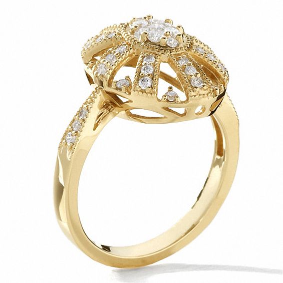 1/2 CT. T.w. Multi-Diamond Art Deco Oval Dome Ring in 14K Gold