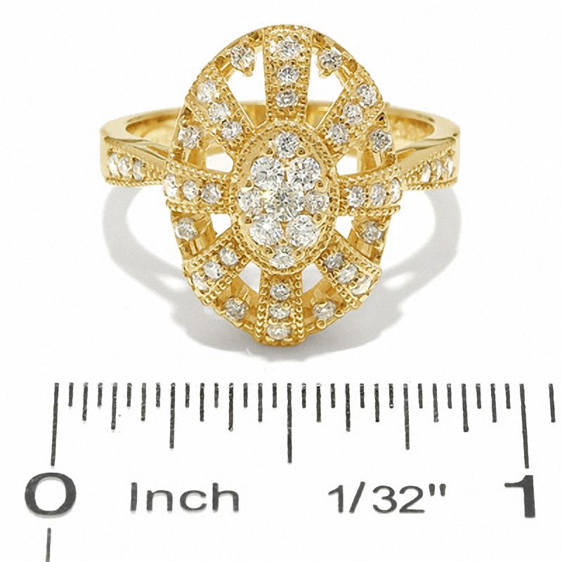 Main Image 3 of 1/2 CT. T.W. Multi-Diamond Art Deco Oval Dome Ring in 14K Gold