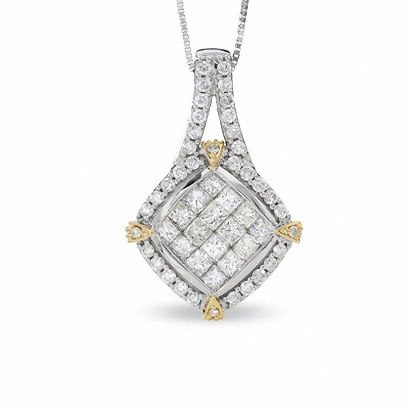 1 CT. T.W. Invisible Princess-Cut Diamond Pendant in 14K Two-Tone Gold