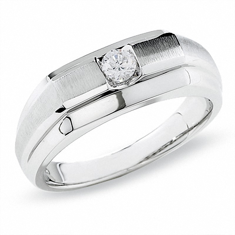 Main Image 1 of Men's Celebration Lux® 1/5 CT. Certified Diamond Solitaire Band in 18K White Gold (I/SI2)