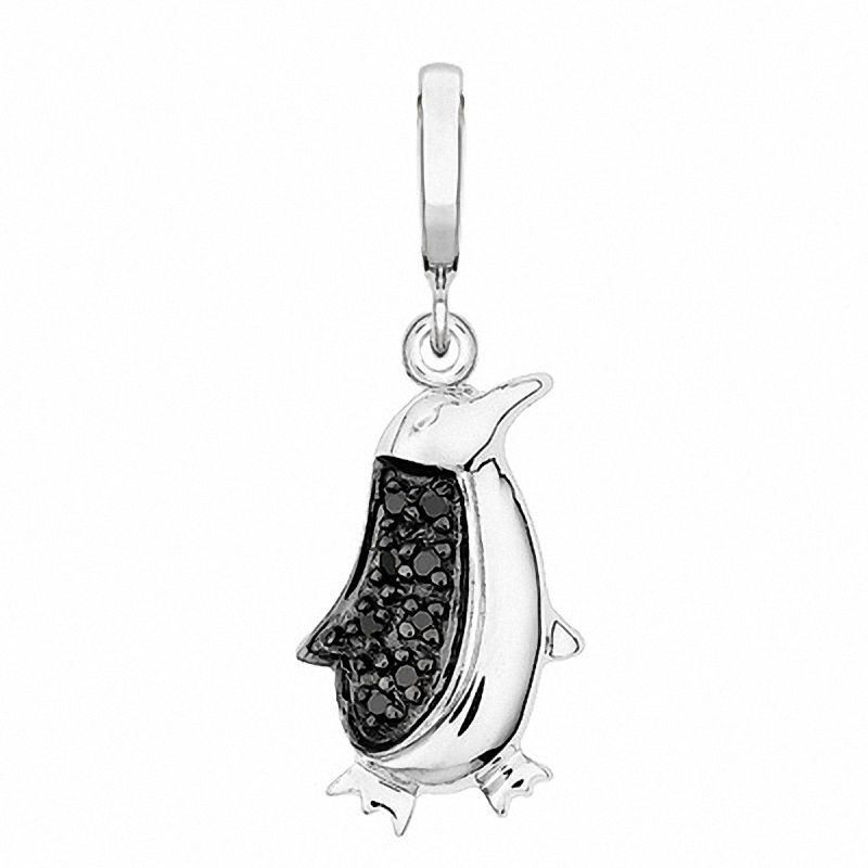 Main Image 1 of 1/7 CT. T.W. Black Diamond Penguin Charm in Sterling Silver