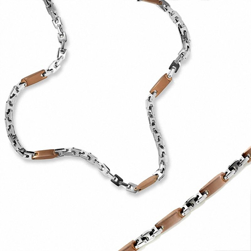 Main Image 1 of Stainless Steel Brown IP Fashion Necklace and Bracelet Set
