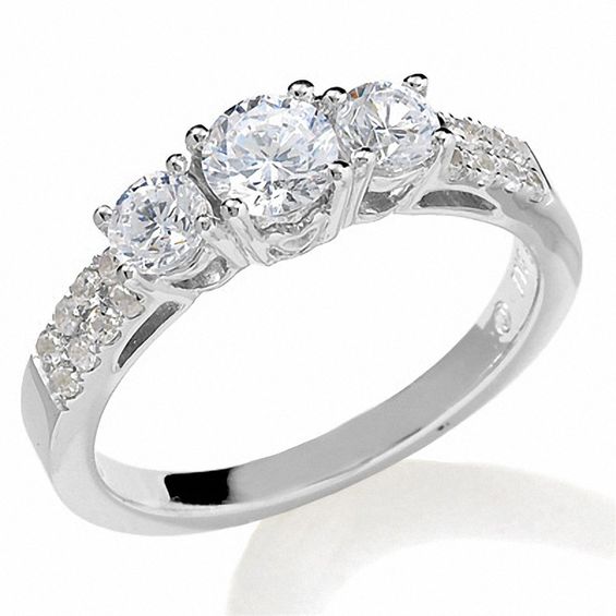 1 CT. T.w. Diamond Three Stone Two Row Ring in 14K White Gold