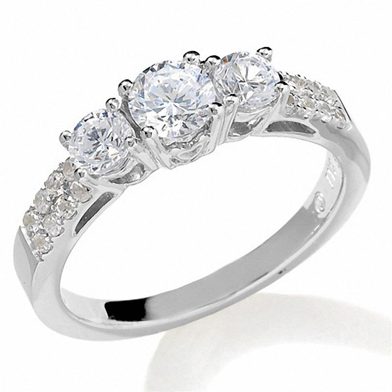 Main Image 1 of 1 CT. T.W. Diamond Three Stone Two Row Ring in 14K White Gold