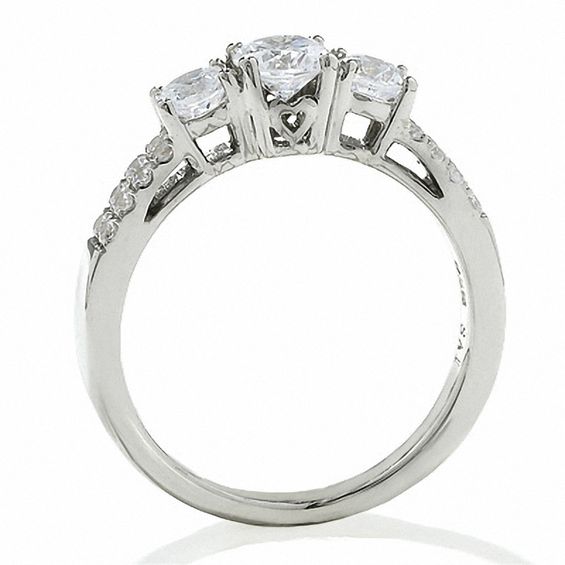 1 CT. T.w. Diamond Three Stone Two Row Ring in 14K White Gold