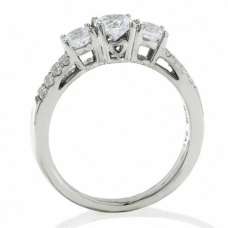 Main Image 2 of 1 CT. T.W. Diamond Three Stone Two Row Ring in 14K White Gold