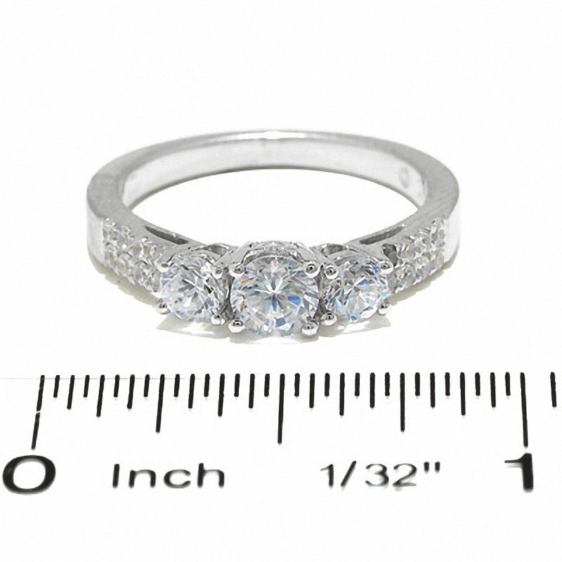 Main Image 3 of 1 CT. T.W. Diamond Three Stone Two Row Ring in 14K White Gold