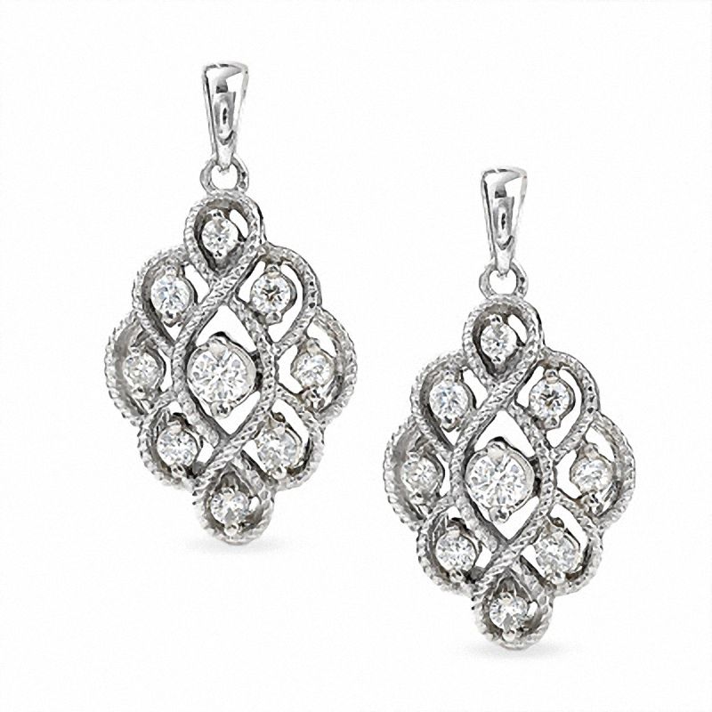 Main Image 1 of 1/2 CT. T.W. Diamond Waffle Earrings in 14K White Gold