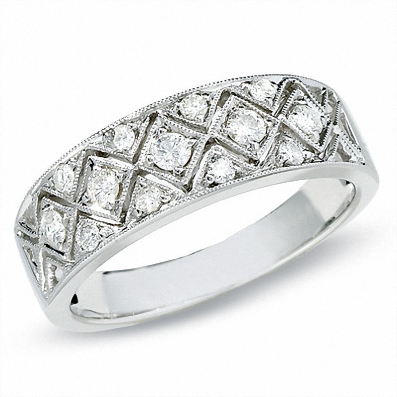 Main Image 1 of 1/3 CT. T.W. Diamond Vintage Kite Band in 14K White Gold