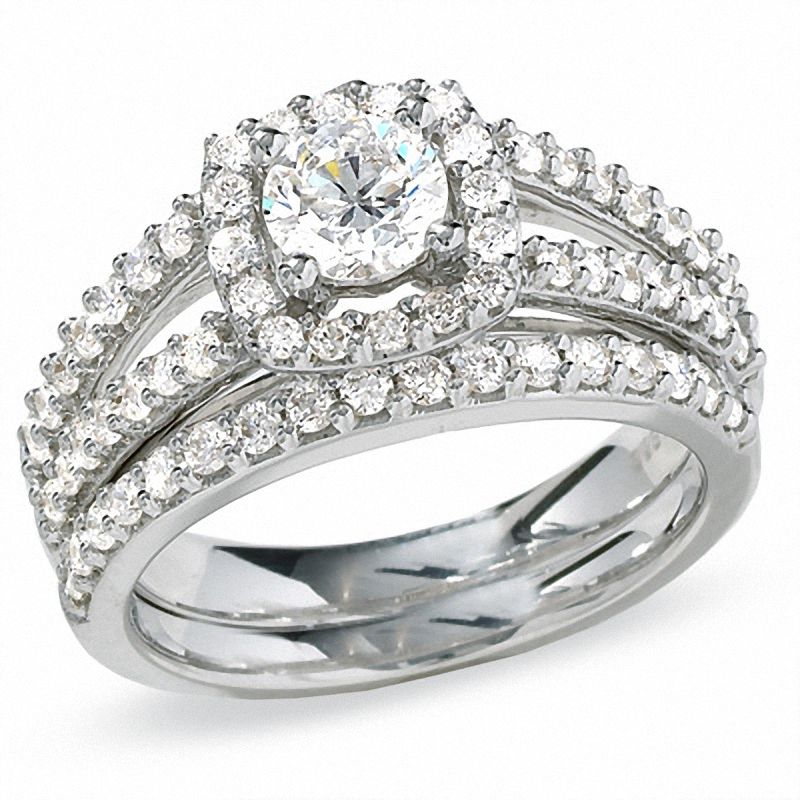1-1/2 CT. Certified Colorless Diamond Framed Split Shank Engagement Ring in 18K White Gold