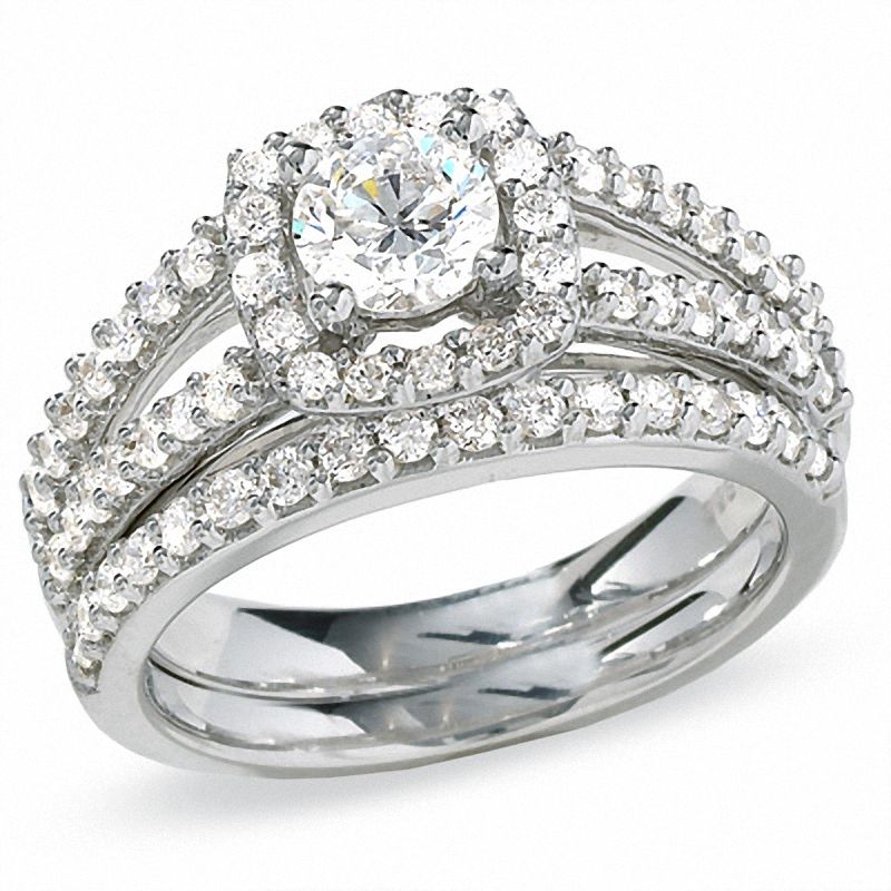 Main Image 1 of 1-1/2 CT. Certified Colorless Diamond Framed Split Shank Engagement Ring in 18K White Gold