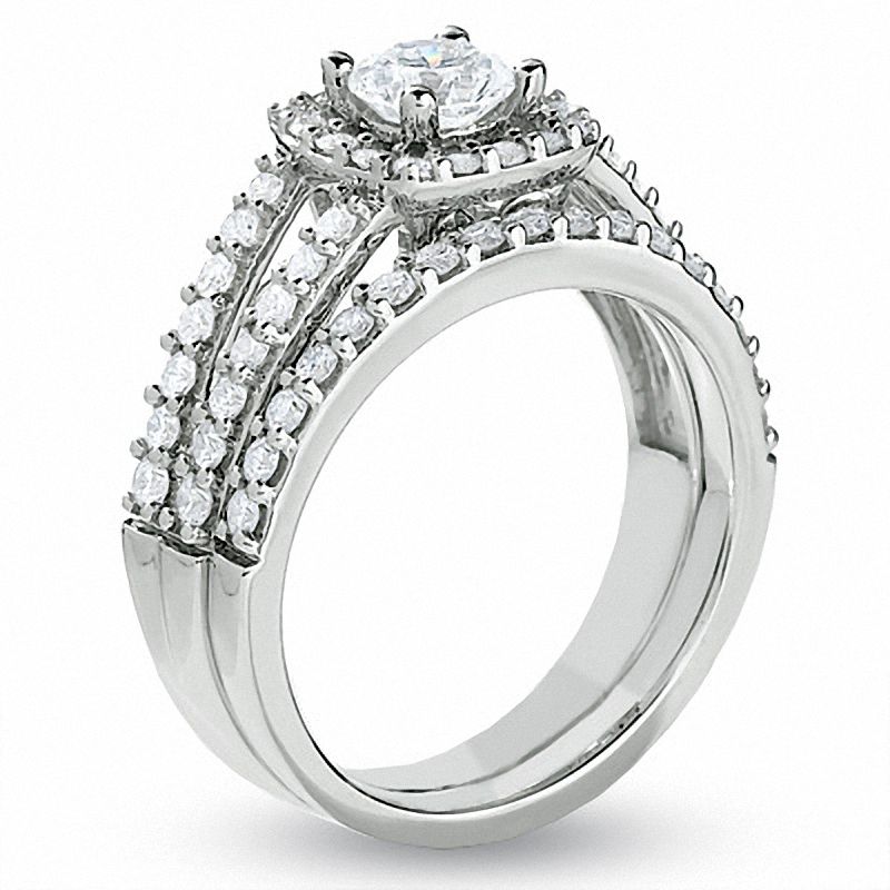 1-1/2 CT. Certified Colorless Diamond Framed Split Shank Engagement Ring in 18K White Gold