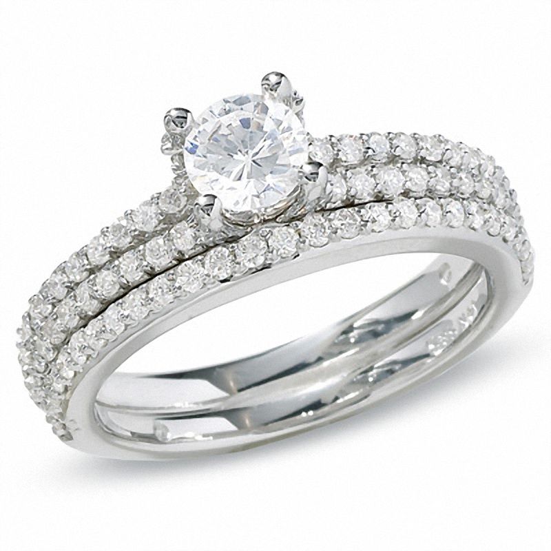 1-1/4 CT. Certified Colorless Diamond Double Row Engagement Ring in 18K White Gold