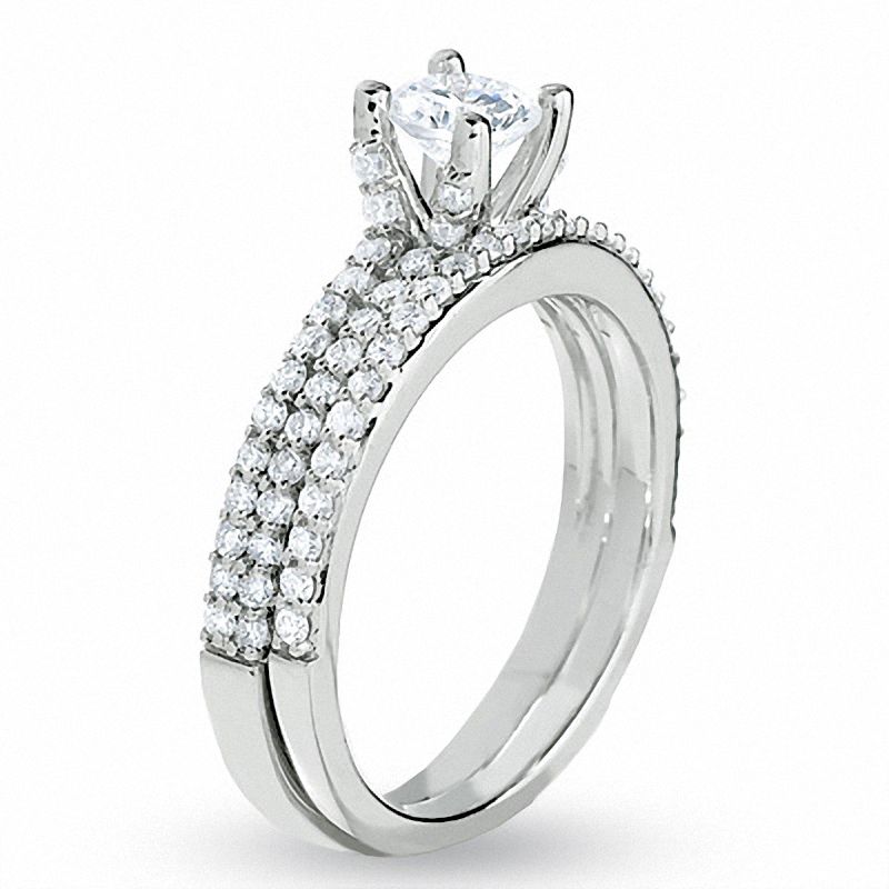 Main Image 2 of 1-1/4 CT. Certified Colorless Diamond Double Row Engagement Ring in 18K White Gold