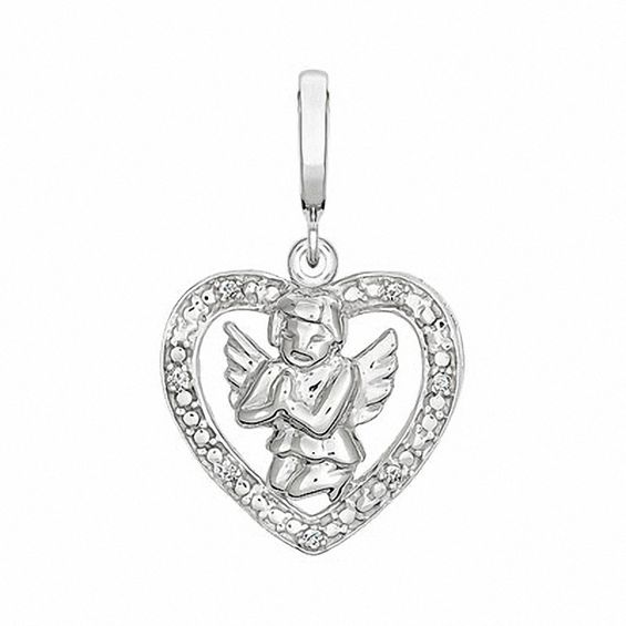 Diamond Accent Angel in Heart Charm in Sterling Silver