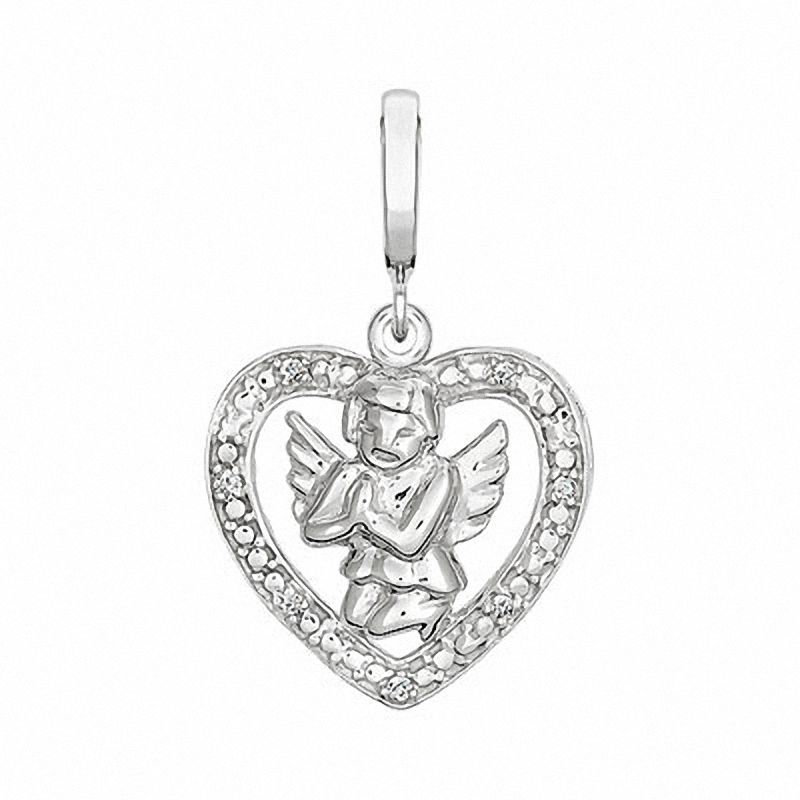 Main Image 1 of Diamond Accent Angel in Heart Charm in Sterling Silver