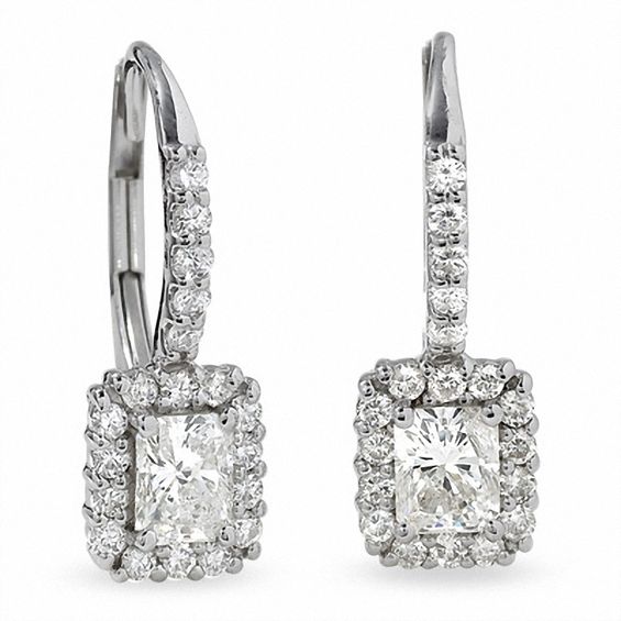 1 CT. T.w. Radiant-Cut Diamond Leverback Earrings in 14K White Gold