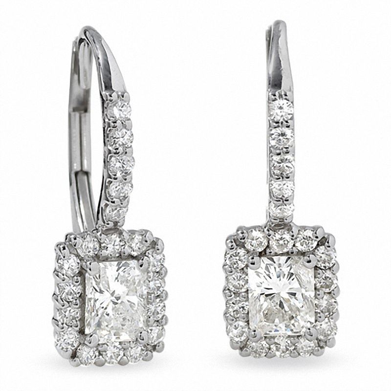 1 CT. T.W. Radiant-Cut Diamond Leverback Earrings in 14K White Gold