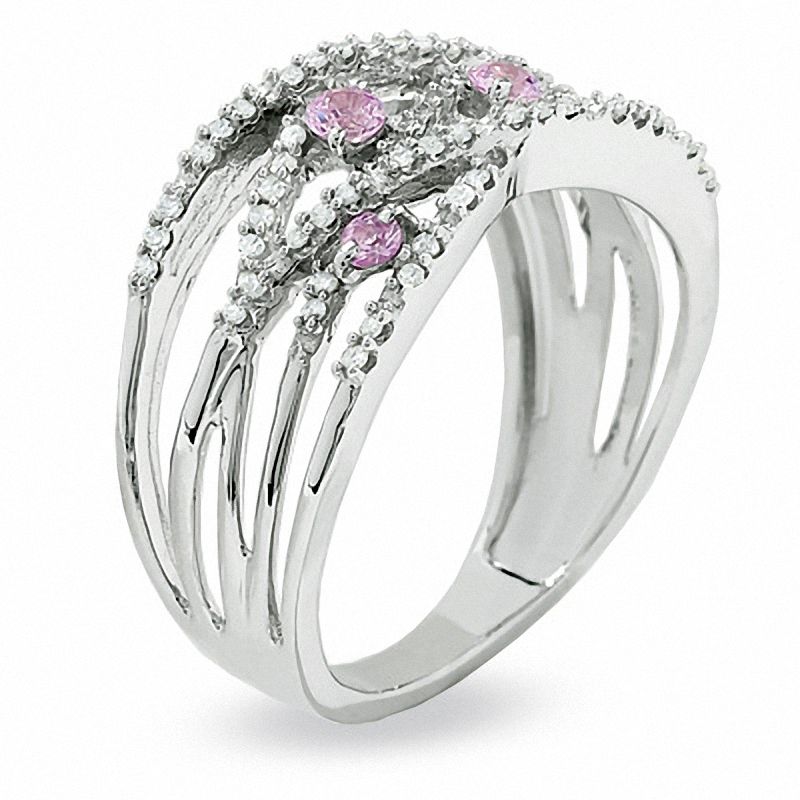 Main Image 2 of Pink Sapphire and Diamond Orbit Band in 14K White Gold
