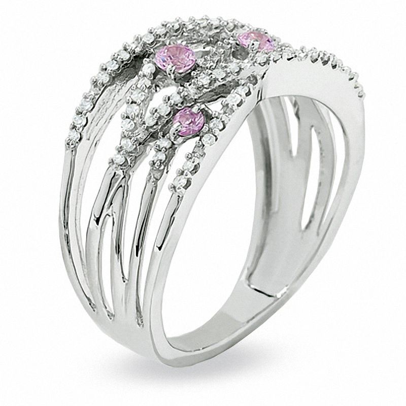 Pink Sapphire and Diamond Orbit Band in 14K White Gold