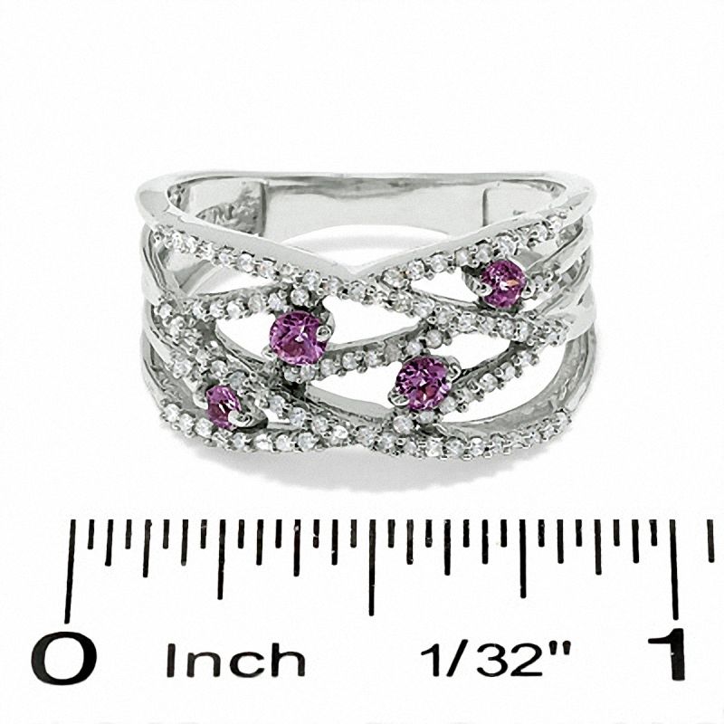 Main Image 3 of Pink Sapphire and Diamond Orbit Band in 14K White Gold