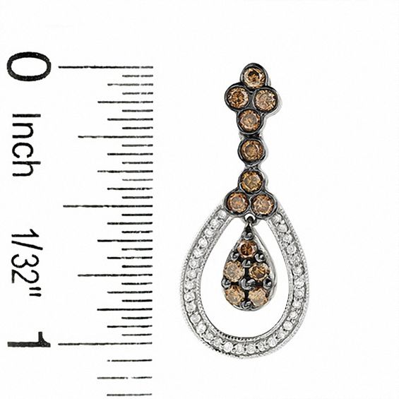 1 CT. T.w. Champagne and White Diamond Teardrop Earrings in 10K White Gold