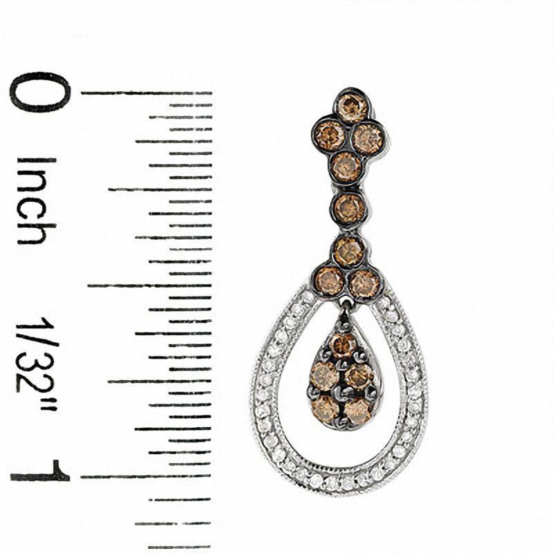 Main Image 2 of 1 CT. T.W. Champagne and White Diamond Teardrop Earrings in 10K White Gold